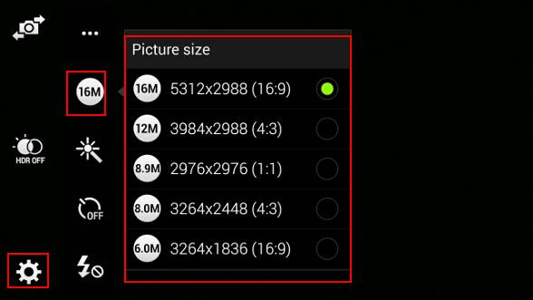 How to set picture size and video size for Galaxy Note 4 camera
