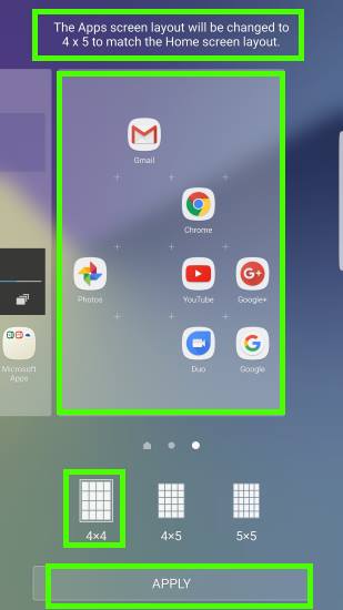 use Galaxy Note 7 screen grid to customize app icon size