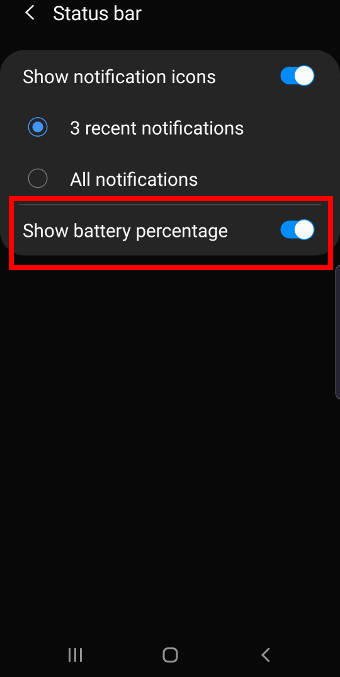 show battery percentage on the Galaxy Note 10 status bar