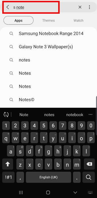 Search S Note app