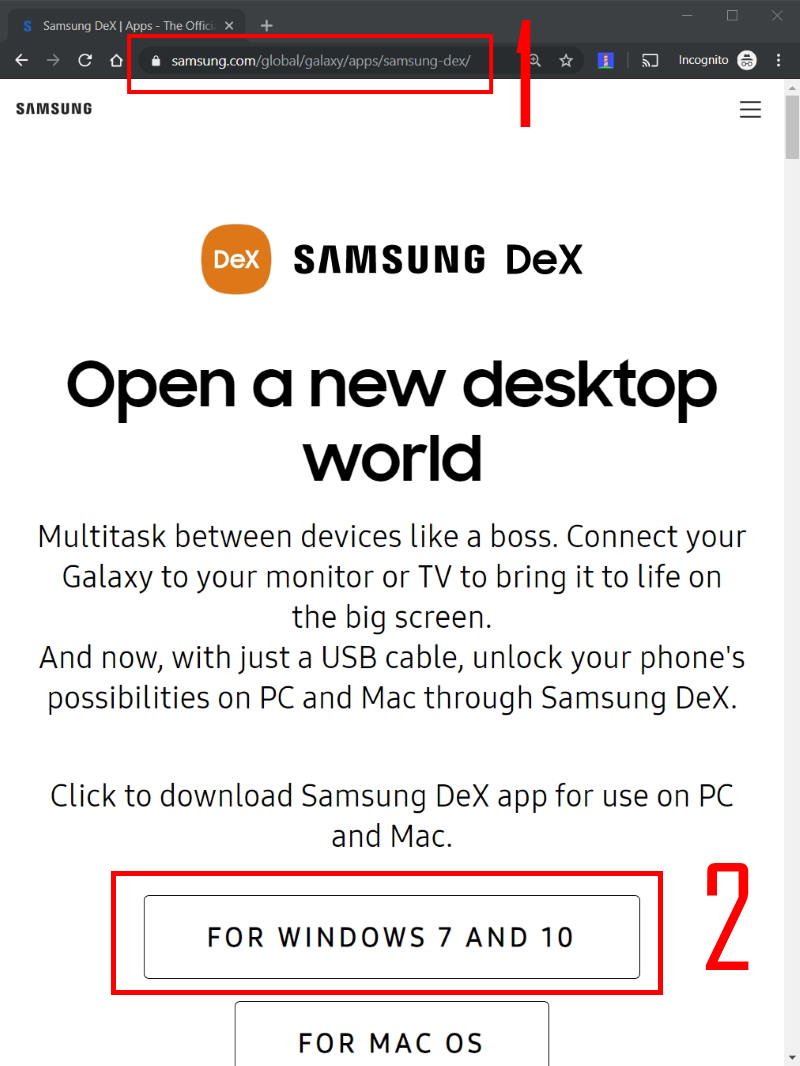 Samsung DeX official website
